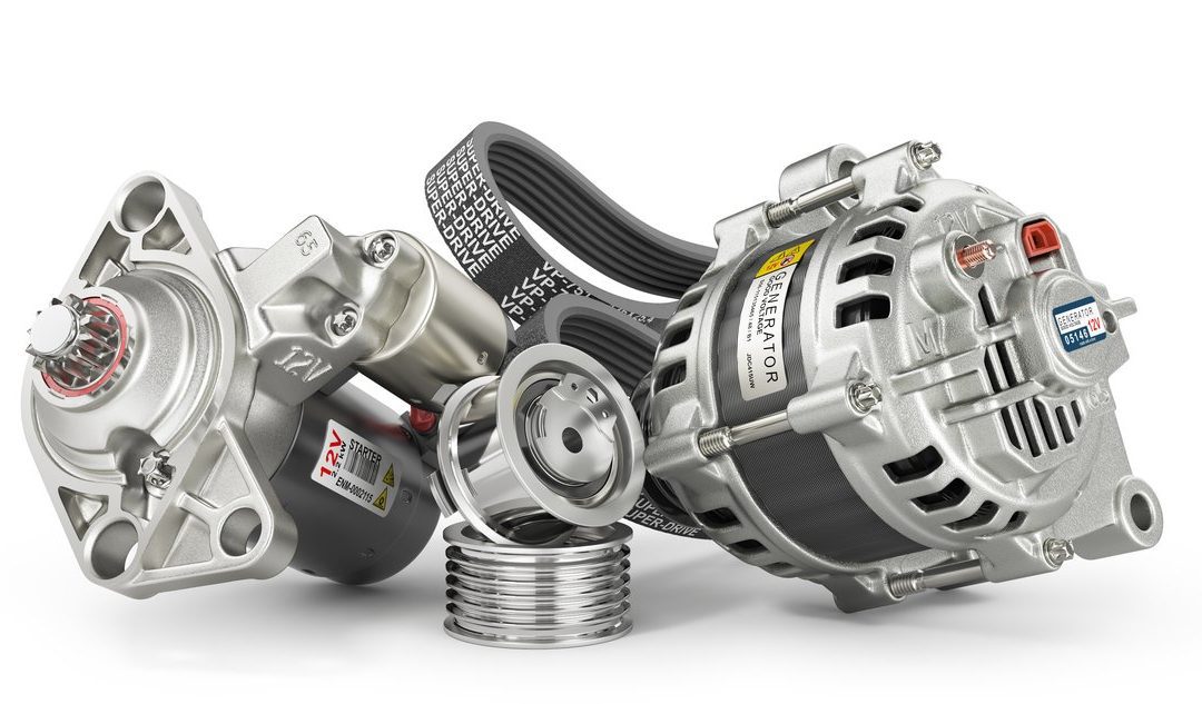 Replacement automotive parts including an alternator, belt and filters